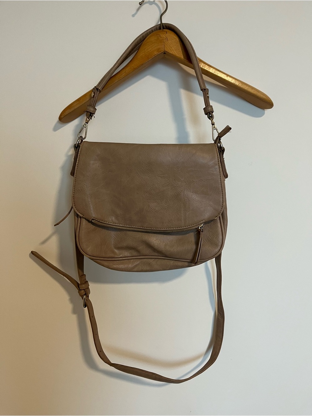 Miztique Taupe Flap leather Crossbody Bag